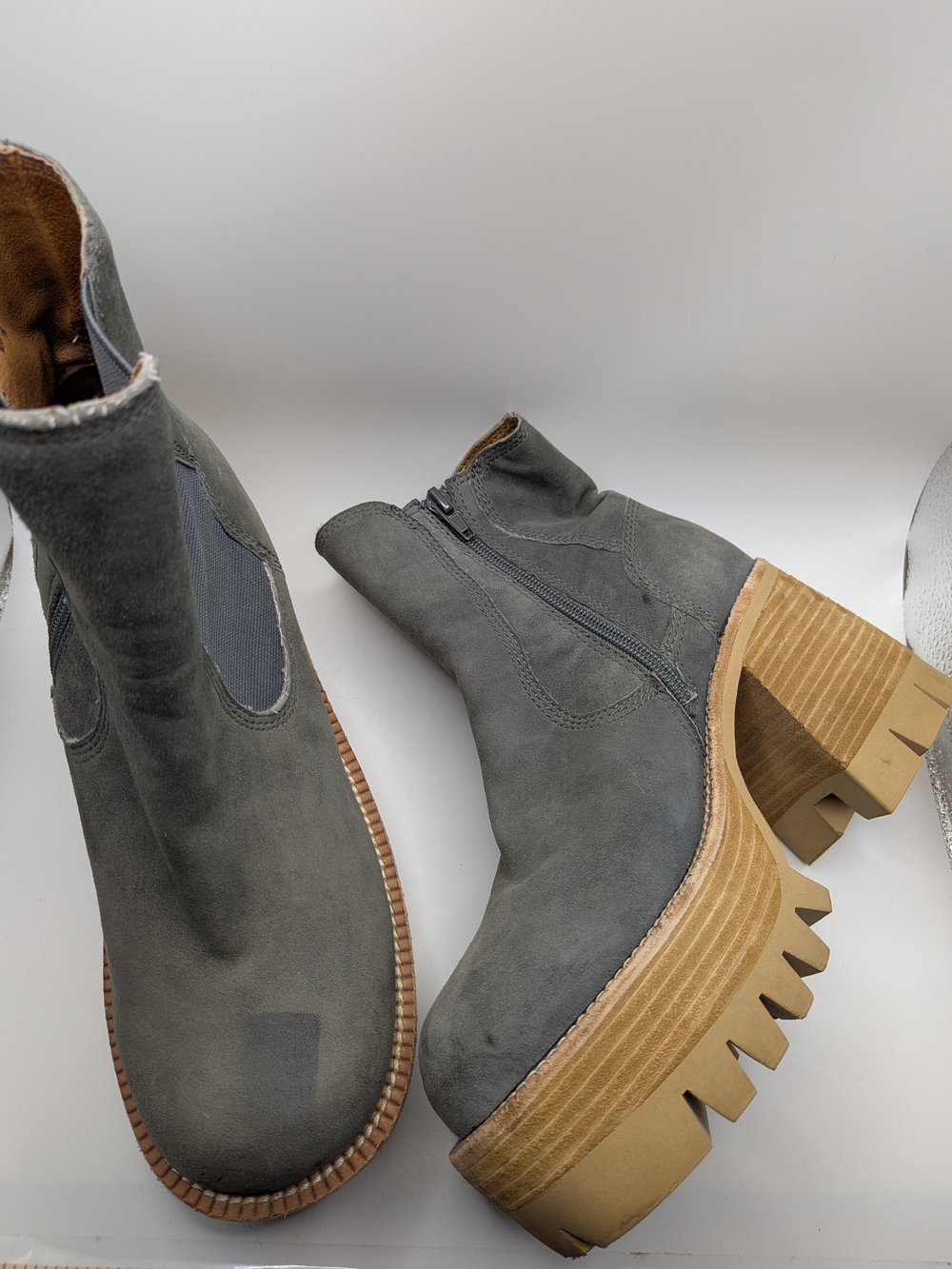 Free People Preston Boot Suede Platform 7 Jeffrey Campbell Blue Gray Chunky - Picture 2 of 16